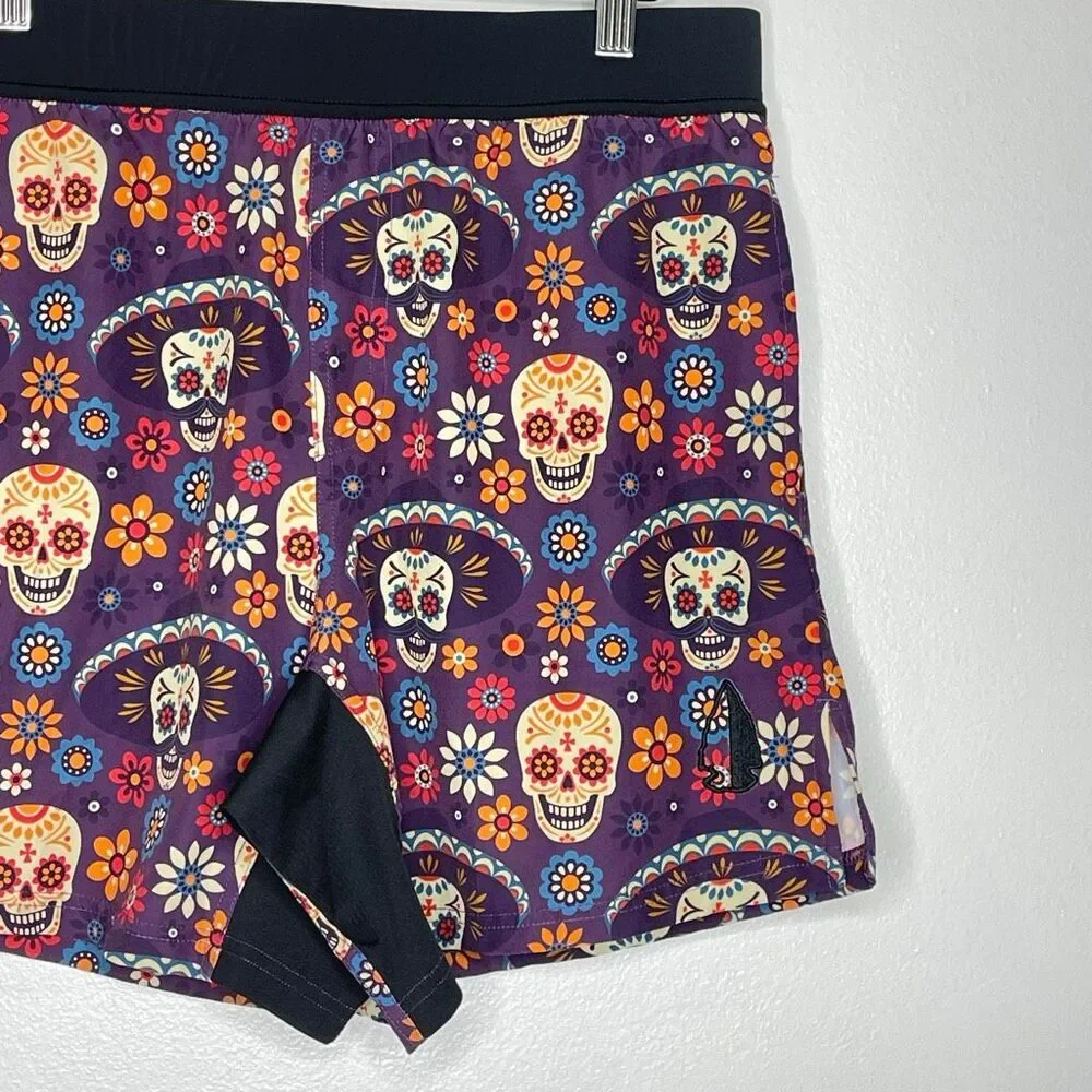 Tachuntfish THF Athletic Shorts Purple Sugar Skull Trail Running Men’s Large